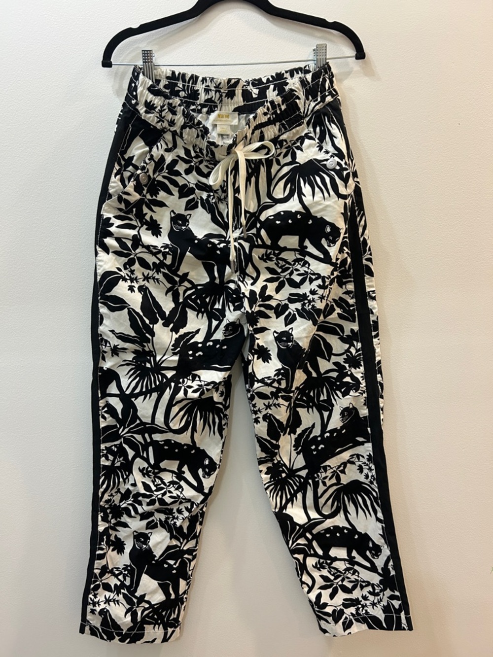 Anthropologie Maeve Black and White Tropical Drawstring Pants